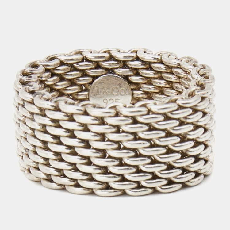 Pre Owned Tiffany & Co. Somerset Mesh Sterling Silver Ring Size 57