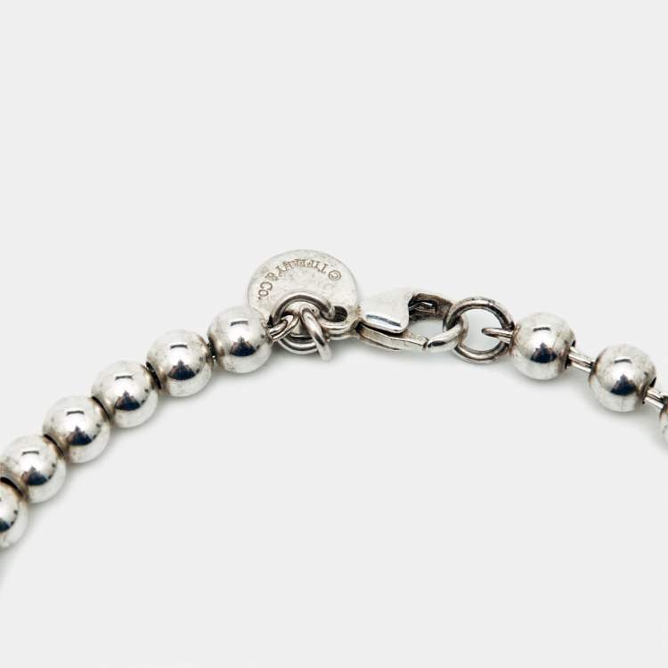 Pre Owned Tiffany & Co. Return to Tiffany Heart Tag Blue Enamel Silver Bead Bracelet 