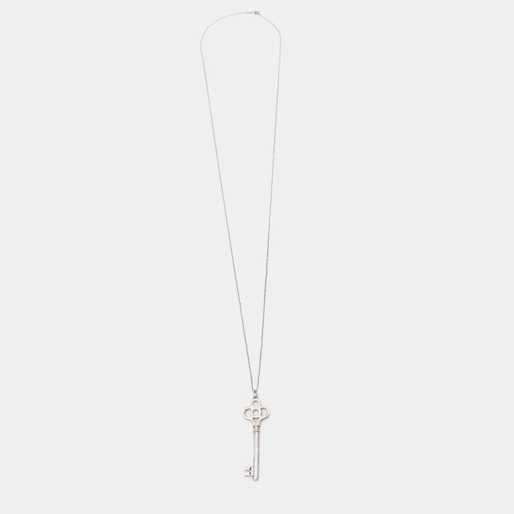 Pre Owned Tiffany & Co. Crown Key Sterling Silver Pendant Necklace