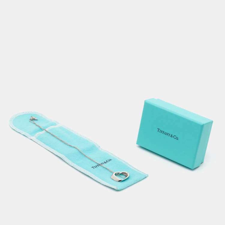 Pre Owned Tiffany & Co. Slanted Open Heart Silver Pendant Necklace