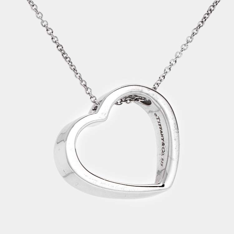 Pre Owned Tiffany & Co. Slanted Open Heart Silver Pendant Necklace