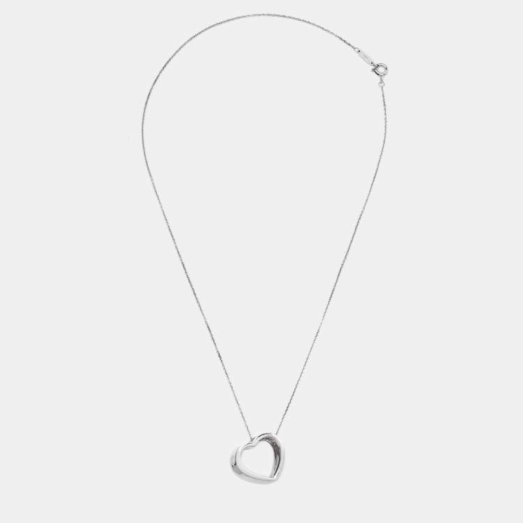 Pre Owned Tiffany & Co. Slanted Open Heart Silver Pendant Necklace