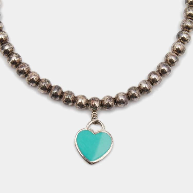 Pre Owned Tiffany & Co. Return to Tiffany Enamel Sterling Silver Beads Bracelet  