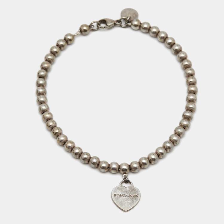 Pre Owned Tiffany & Co. Return To Tiffany Heart Tag Sterling Silver Beaded Bracelet