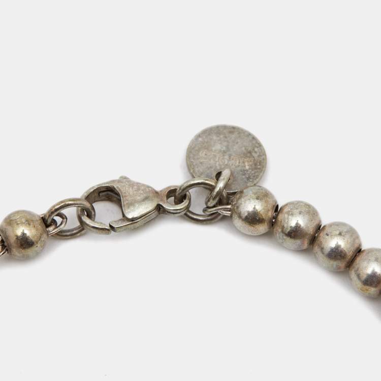 Pre Owned Tiffany & Co. Return To Tiffany Heart Tag Sterling Silver Beaded Bracelet