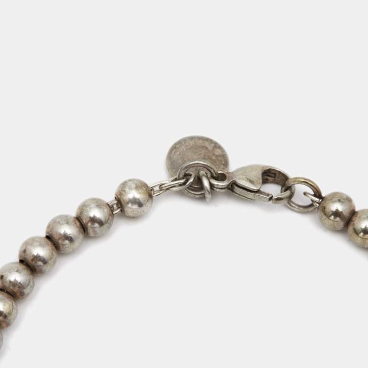 Pre Owned Tiffany & Co. Return To Tiffany Heart Tag Sterling Silver Beaded Bracelet