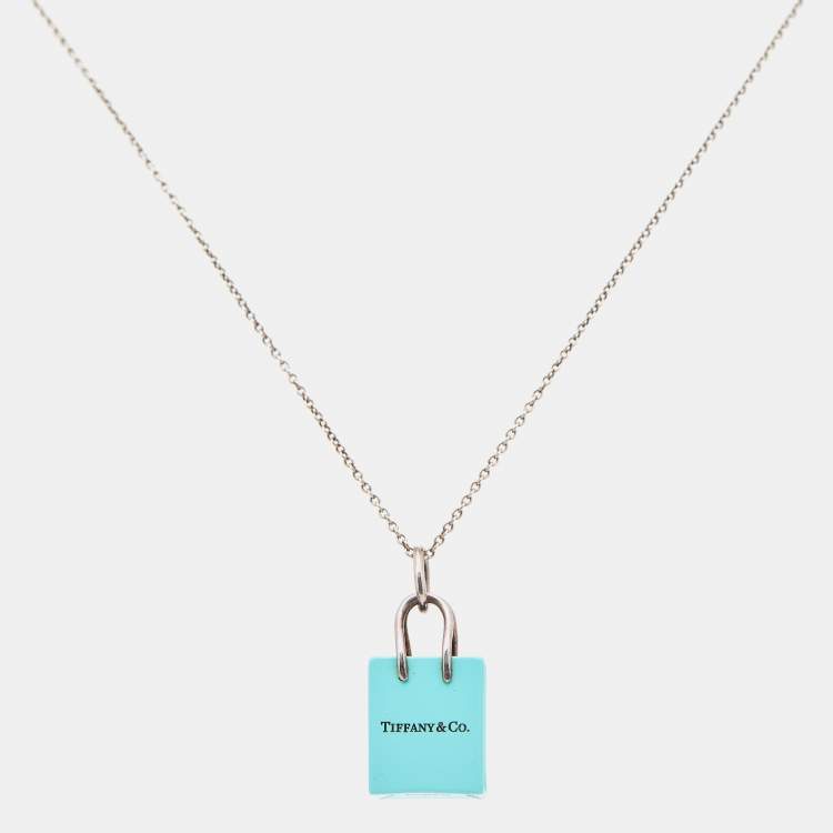 Pre Owned Tiffany & Co. Shopping Bag Charm Enamel Sterling Silver Necklace