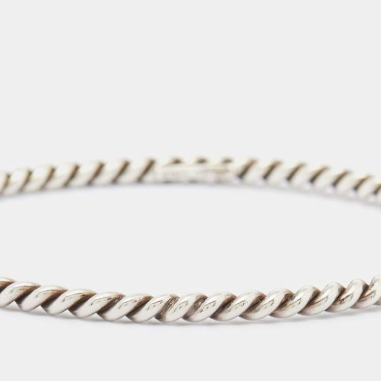 Pre Owned Tiffany & Co. Silver Twist Narrow Bangle Bracelet
