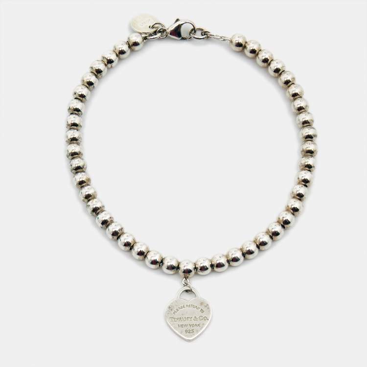 Pre Owned Tiffany & Co. Return to Tiffany Sterling Silver Heart Charm Bead Bracelet