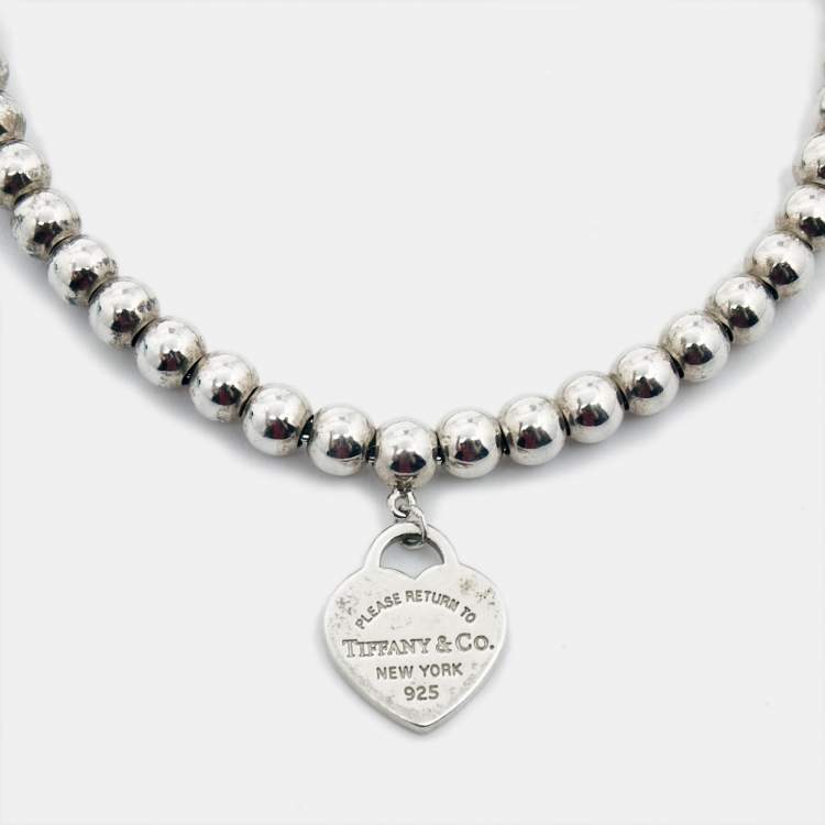 Pre Owned Tiffany & Co. Return to Tiffany Sterling Silver Heart Charm Bead Bracelet