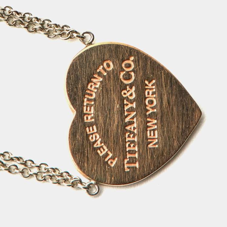 Pre Owned Tiffany & Co. Return to Tiffany Rubedo Heart Tag Silver Double Chain Necklace
