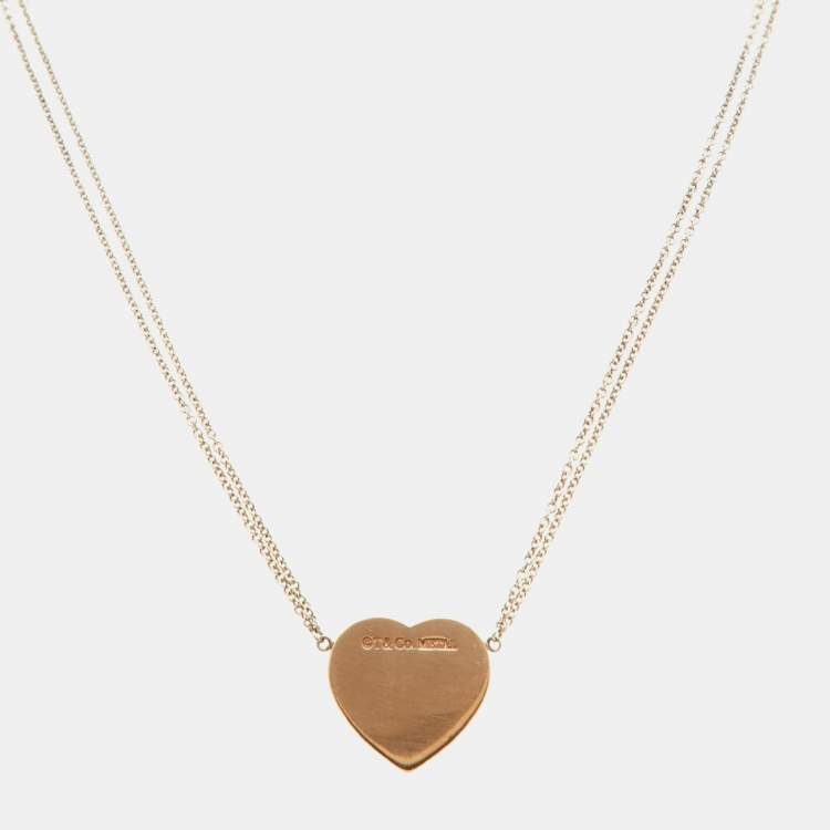 Pre Owned Tiffany & Co. Return to Tiffany Rubedo Heart Tag Silver Double Chain Necklace