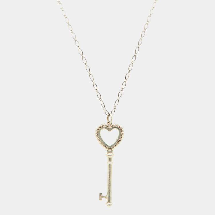 Pre Owned Tiffany & Co. Tiffany Keys Enamel Silver Beaded Heart Key Pendant Necklace