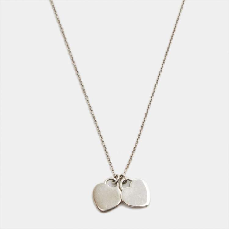 Pre Owned Tiffany & Co. Return to Tiffany Enamel Double Heart Sterling Silver Necklace