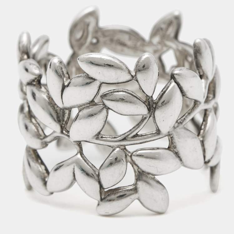 Pre Owned Tiffany & Co. Paloma Picasso Olive Leaf Sterling Silver Ring Size 53