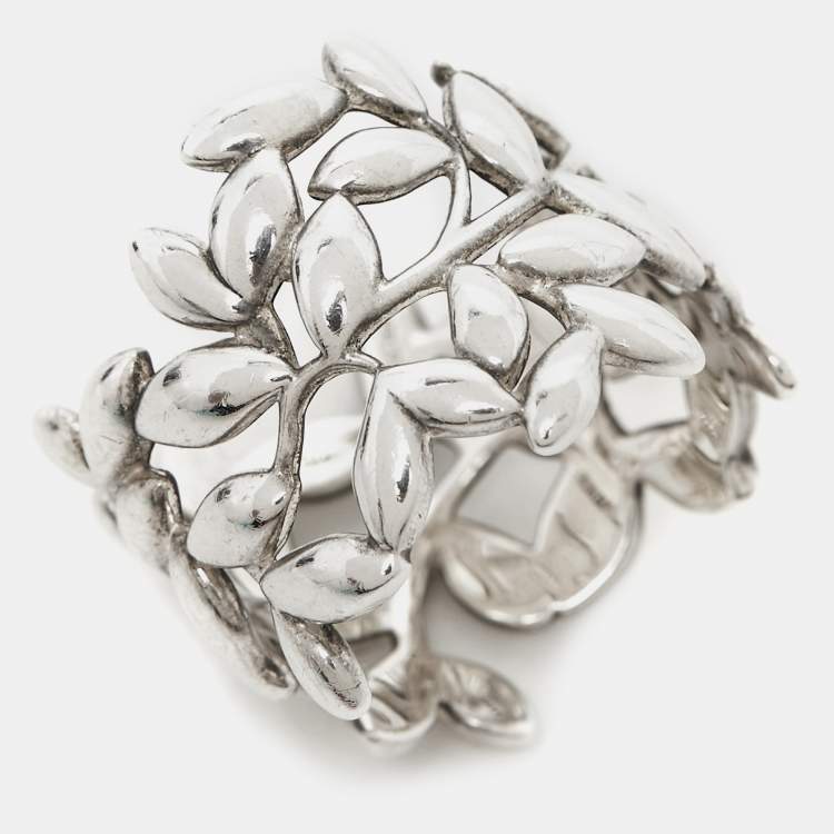 Pre Owned Tiffany & Co. Paloma Picasso Olive Leaf Sterling Silver Ring Size 53