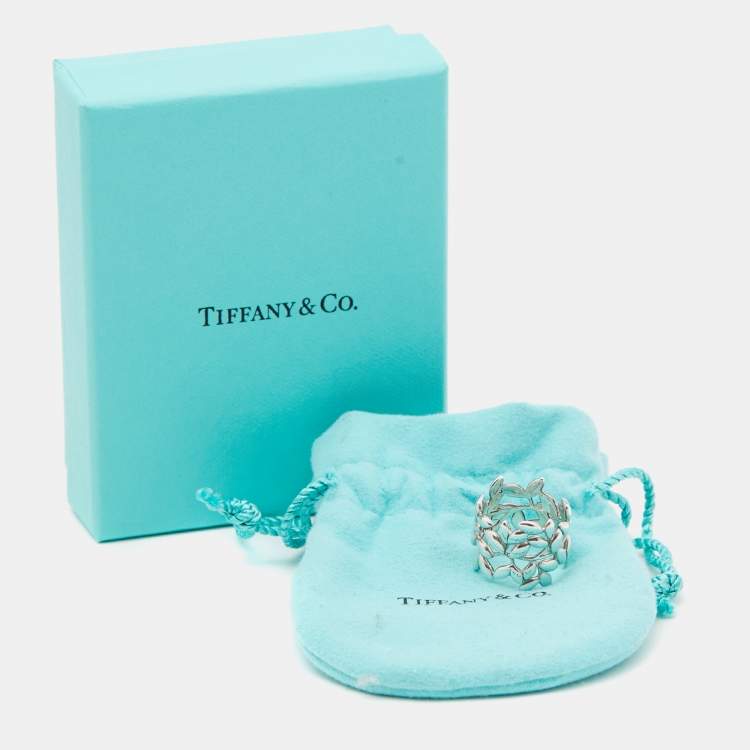 Pre Owned Tiffany & Co. Paloma Picasso Olive Leaf Sterling Silver Ring Size 53