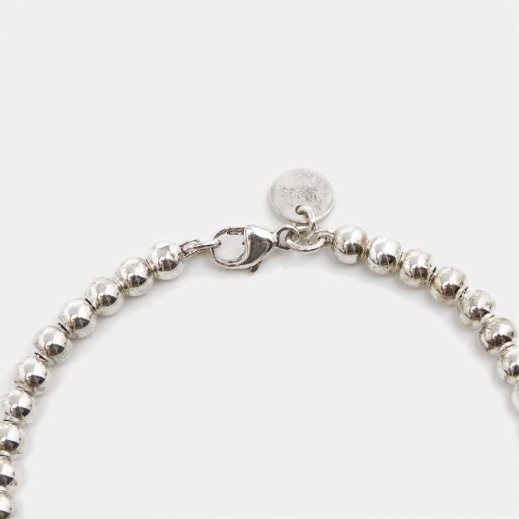 Pre Owned Tiffany & Co. Return to Tiffany Enamel Heart Tag Sterling Silver Beaded Bracelet