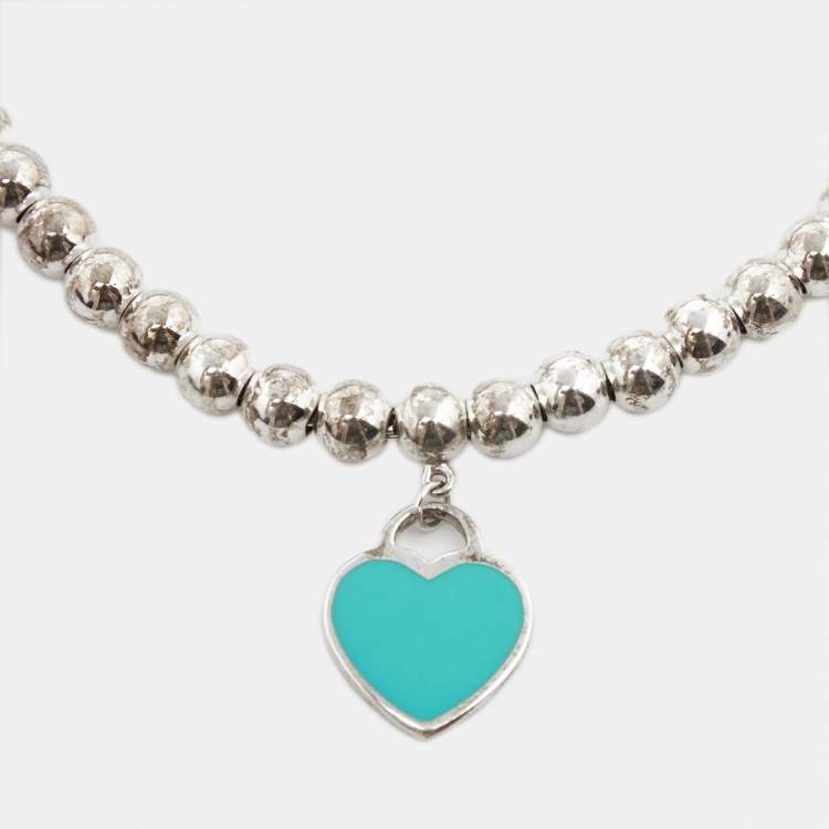 Pre Owned Tiffany & Co. Return to Tiffany Enamel Heart Tag Sterling Silver Beaded Bracelet