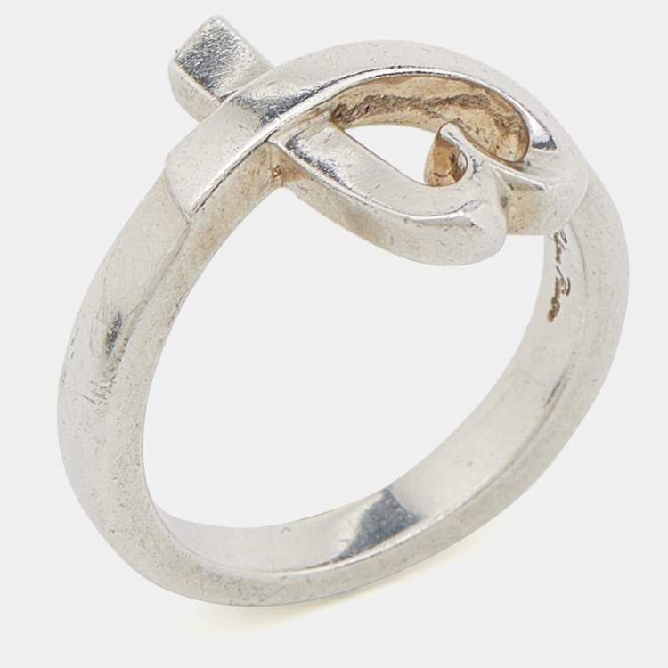 Pre Owned Tiffany & Co. Paloma Picasso Loving Heart Silver Ring Size 53