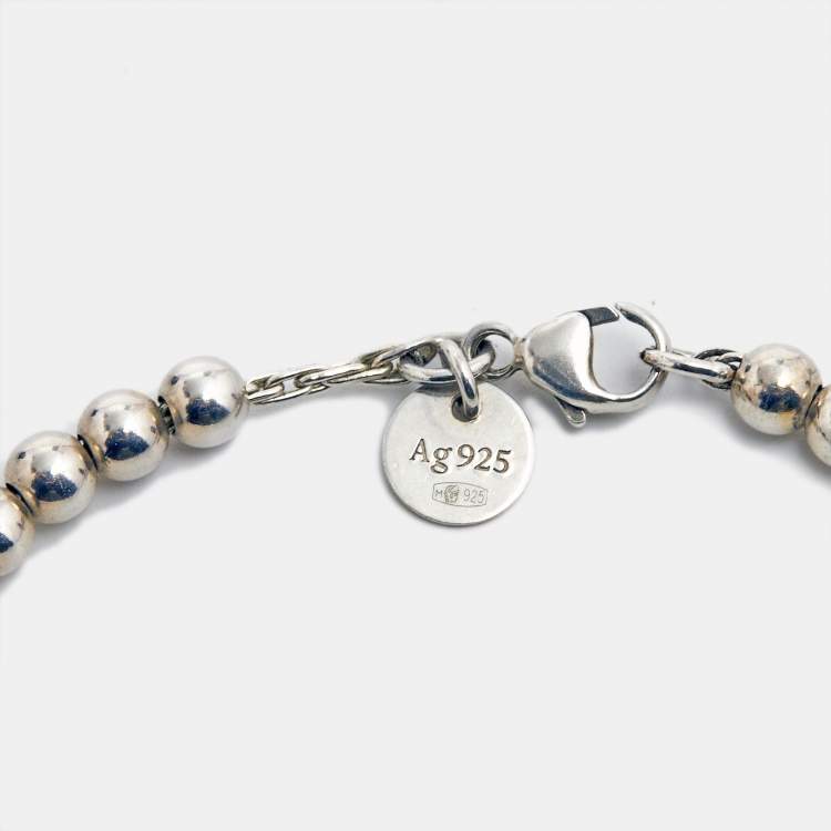 Pre Owned Tiffany & Co. Return To Tiffany  Heart Tag Sterling Silver Beaded Bracelet
