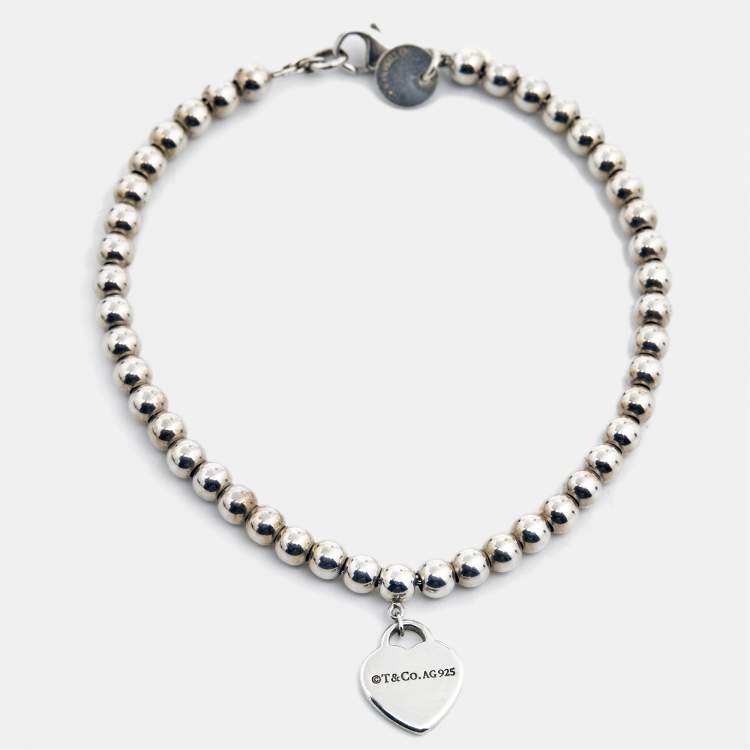 Pre Owned Tiffany & Co. Return To Tiffany  Heart Tag Sterling Silver Beaded Bracelet