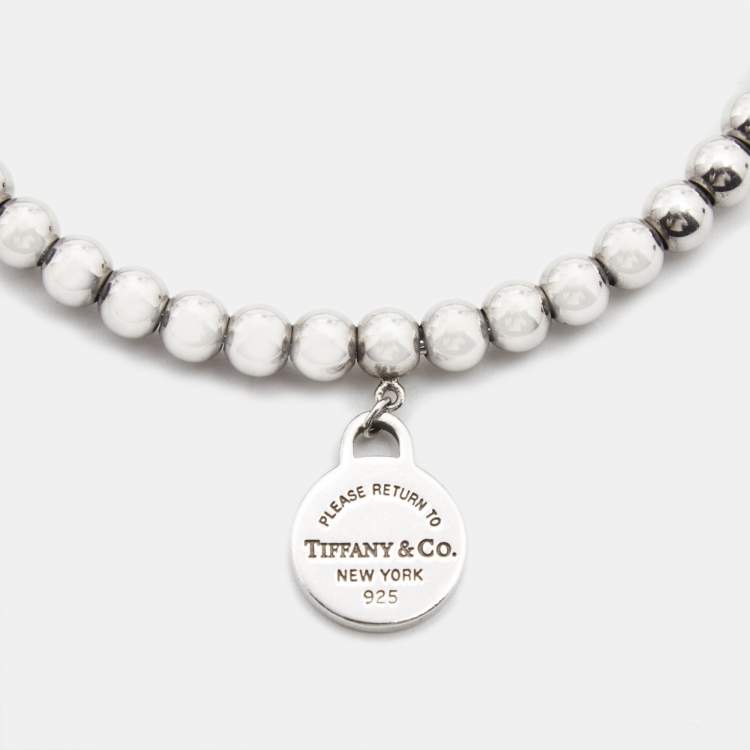 Pre Owned Tiffany & Co. Return To Tiffany Round Tag Sterling Silver Beaded Bracelet
