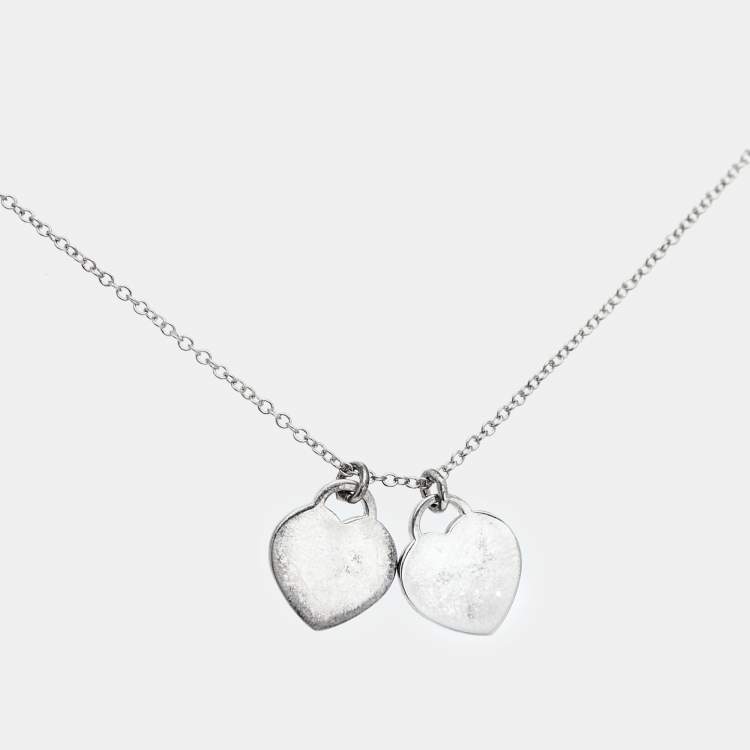 Pre Owned Tiffany & Co. Return To Tiffany Blue Enamel Double Heart Tag Pendant Necklace