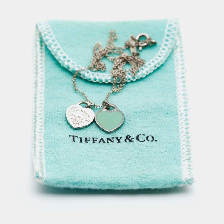 Pre Owned Tiffany & Co. Return To Tiffany Blue Enamel Double Heart Tag Pendant Necklace