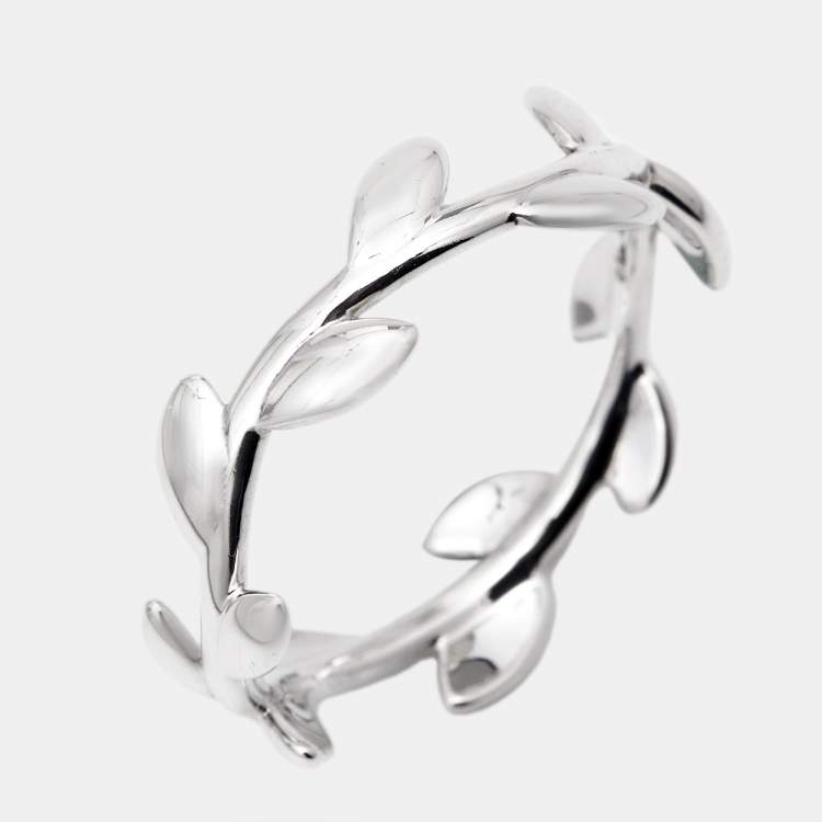 Pre Owned Tiffany & Co. Paloma Picasso Olive Leaf Sterling Silver Ring Size 55