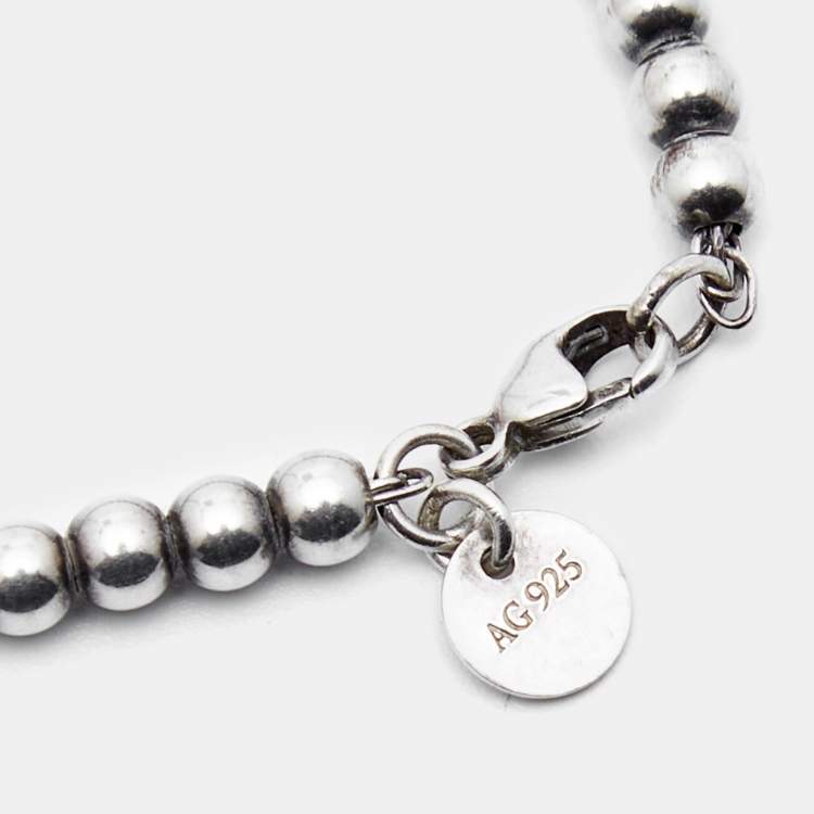 Pre Owned Tiffany & Co. Return to Tiffany Enamel Heart Tag Sterling Silver Beaded Bracelet