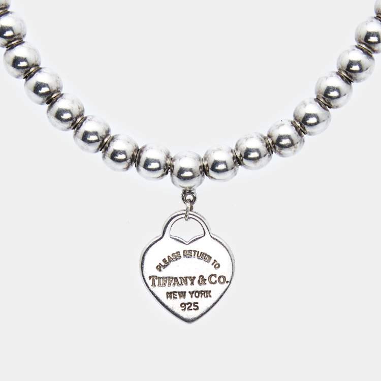 Pre Owned Tiffany & Co. Return to Tiffany Enamel Heart Tag Sterling Silver Beaded Bracelet