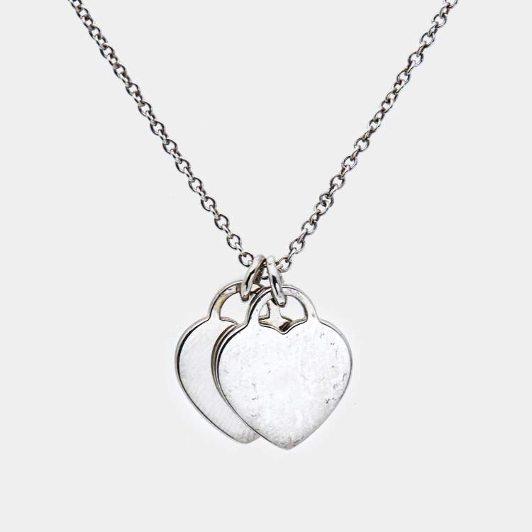 Pre Owned Tiffany & Co. Return To Tiffany Blue Enamel Double Heart Tag Pendant Necklace