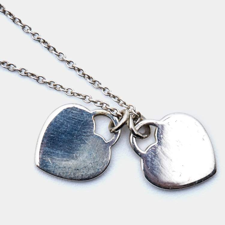 Pre Owned Tiffany & Co. Return To Tiffany Blue Enamel Double Heart Tag Pendant Necklace