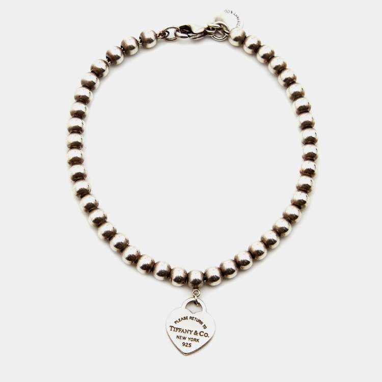Pre Owned Tiffany & Co. Return To Tiffany Love Heart Tag Enamel Sterling Silver Beaded Bracelet