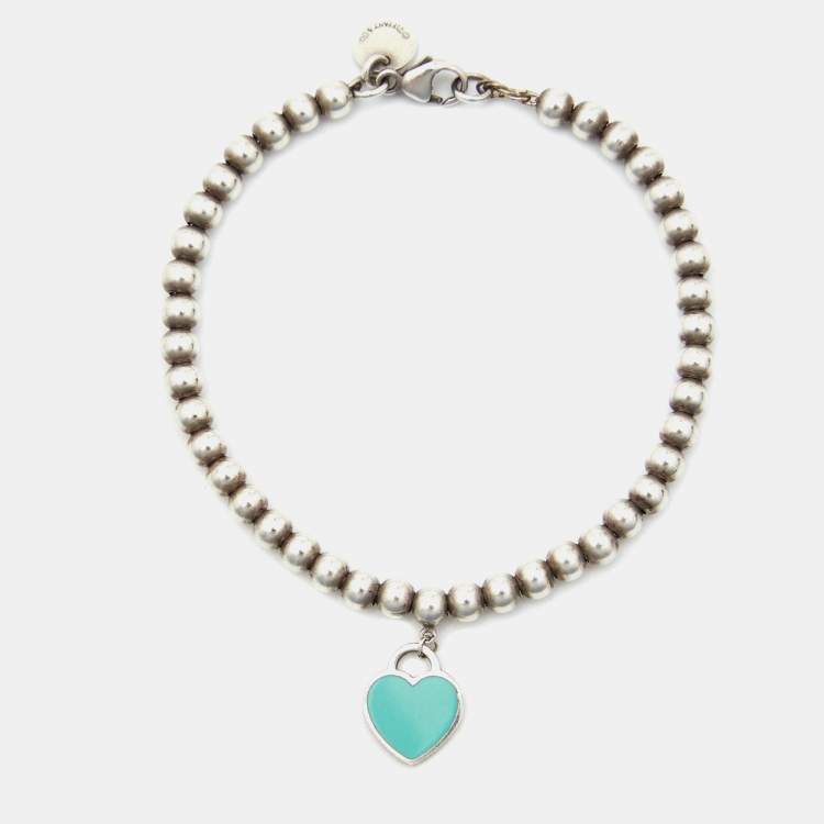 Pre Owned Tiffany & Co. Return To Tiffany Love Heart Tag Enamel Sterling Silver Beaded Bracelet