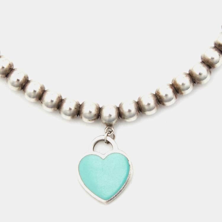 Pre Owned Tiffany & Co. Return To Tiffany Love Heart Tag Enamel Sterling Silver Beaded Bracelet