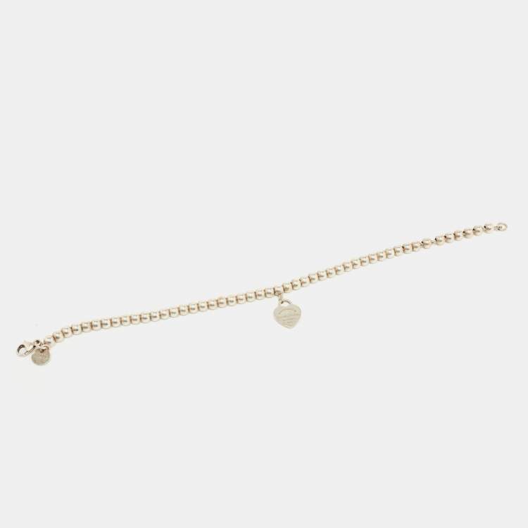Pre Owned Tiffany & Co. Return to Tiffany Heart Charm Sterling Silver Beaded Bracelet