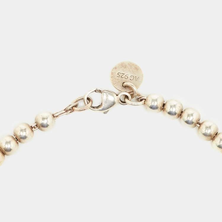Pre Owned Tiffany & Co. Return to Tiffany Heart Charm Sterling Silver Beaded Bracelet