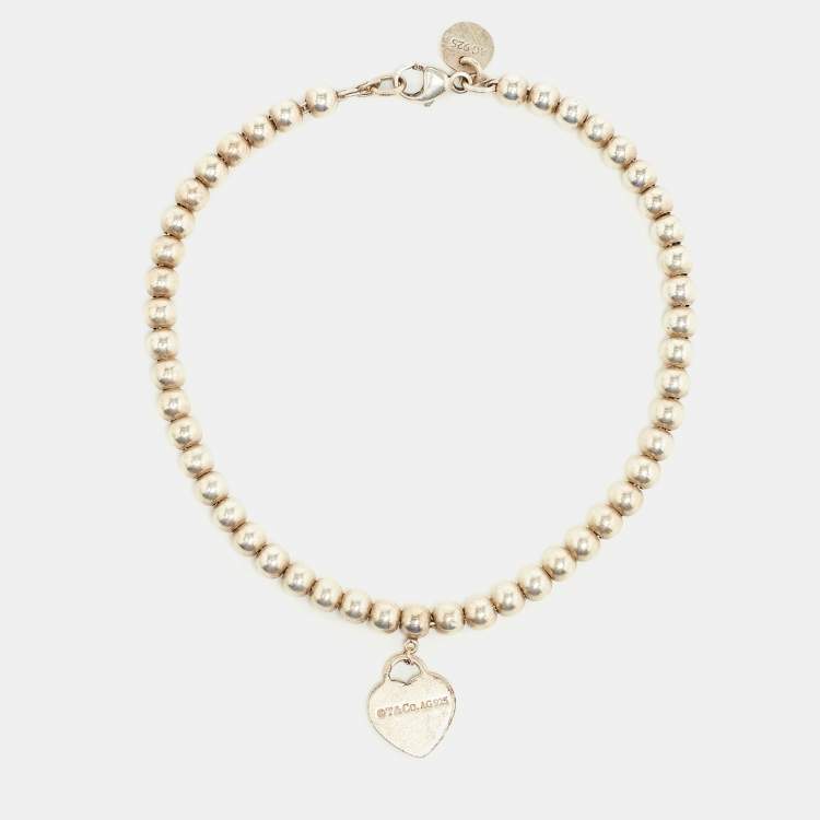 Pre Owned Tiffany & Co. Return to Tiffany Heart Charm Sterling Silver Beaded Bracelet