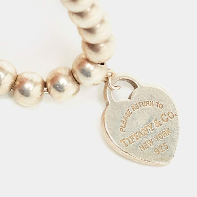 Pre Owned Tiffany & Co. Return to Tiffany Heart Charm Sterling Silver Beaded Bracelet
