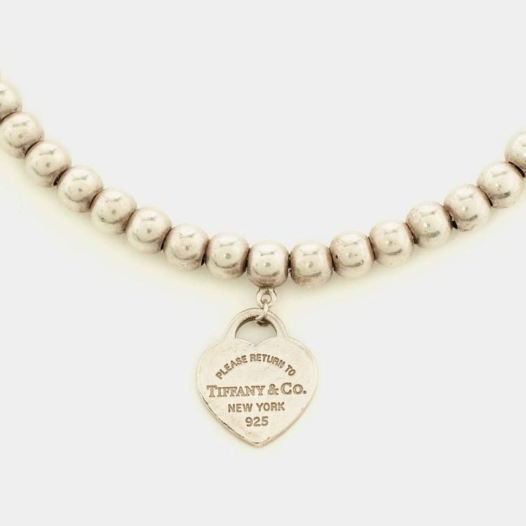 Pre Owned Tiffany & Co. Return to Tiffany Heart Charm Sterling Silver Beaded Bracelet