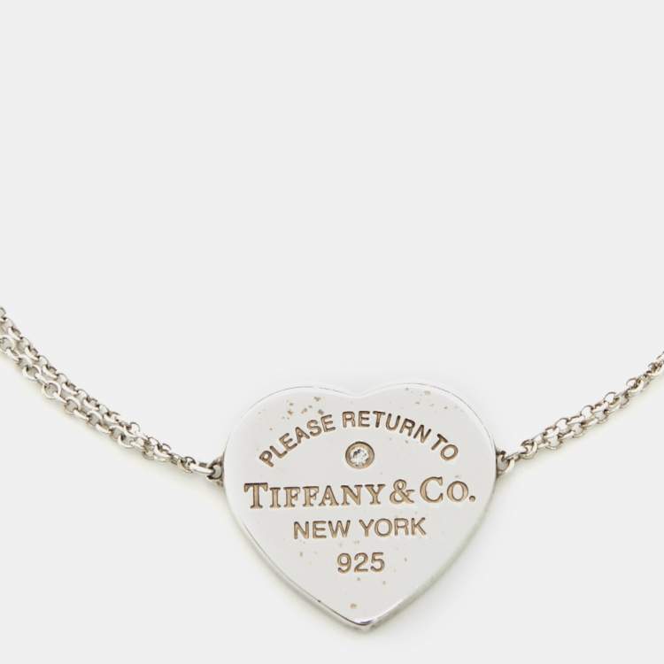 Pre Owned Tiffany & Co. Return To Tiffany Love Heart Tag Diamond Sterling Silver Bracelet
