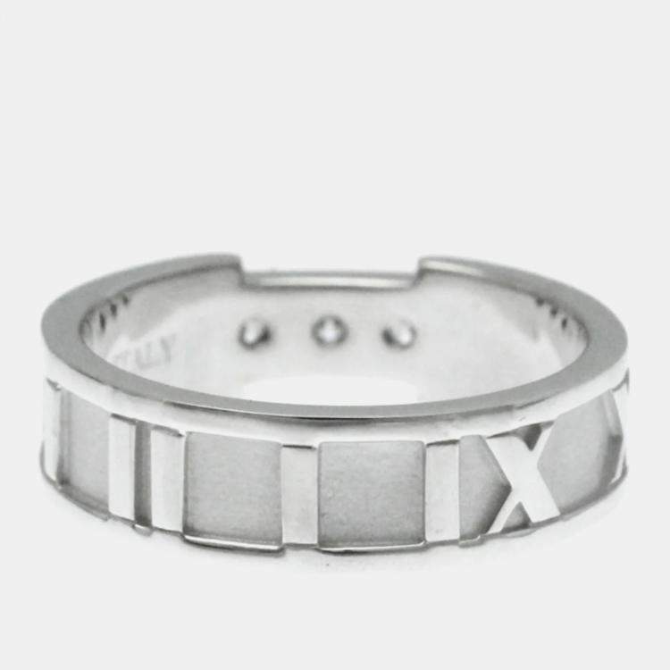 Pre Owned Tiffany & Co. 18K White Gold and Diamond Atlas Diamond Open Band Ring EU 50
