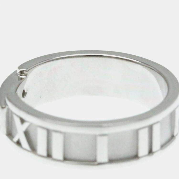 Pre Owned Tiffany & Co. 18K White Gold and Diamond Atlas Diamond Open Band Ring EU 50