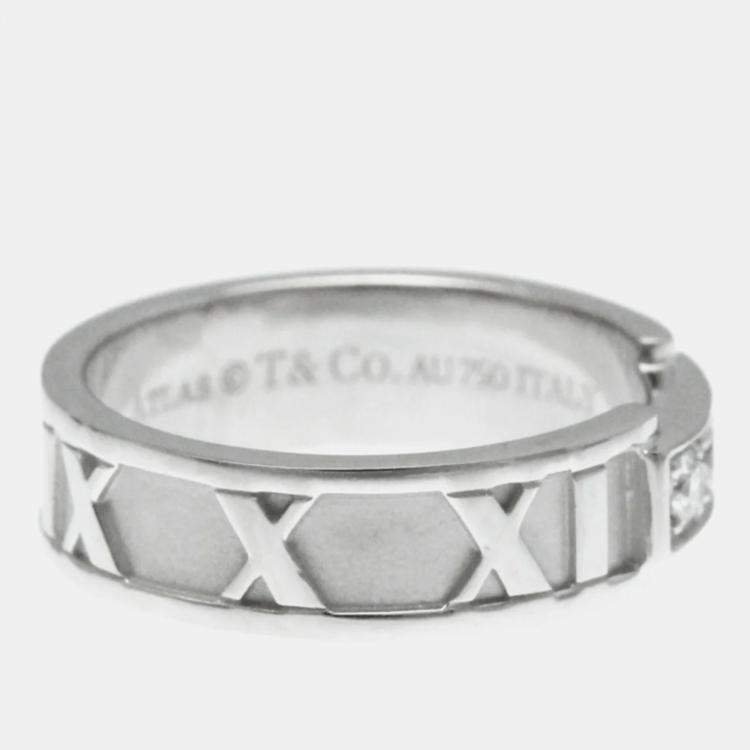 Pre Owned Tiffany & Co. 18K White Gold and Diamond Atlas Diamond Open Band Ring EU 50