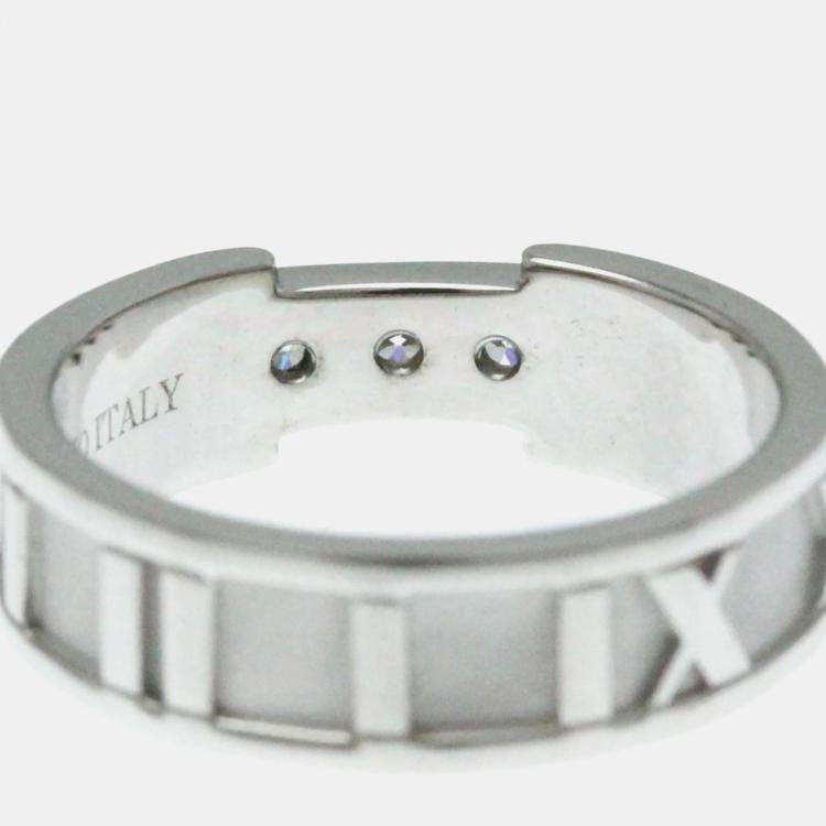 Pre Owned Tiffany & Co. 18K White Gold and Diamond Atlas Diamond Open Band Ring EU 50