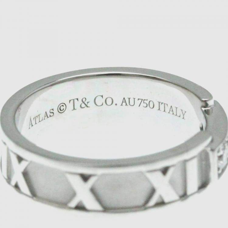 Pre Owned Tiffany & Co. 18K White Gold and Diamond Atlas Diamond Open Band Ring EU 50