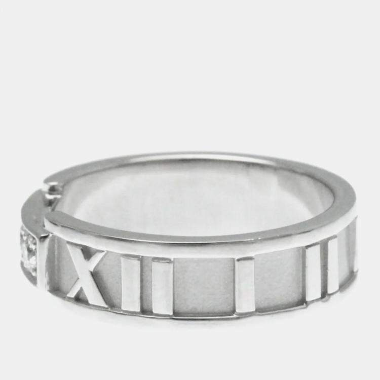 Pre Owned Tiffany & Co. 18K White Gold and Diamond Atlas Diamond Open Band Ring EU 50