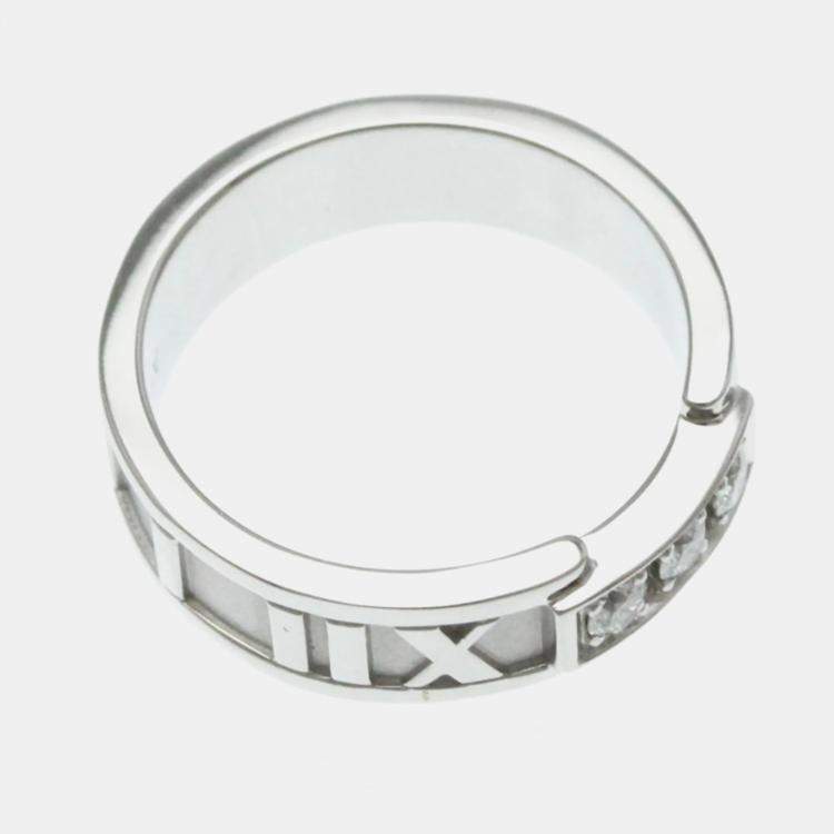 Pre Owned Tiffany & Co. 18K White Gold and Diamond Atlas Diamond Open Band Ring EU 50